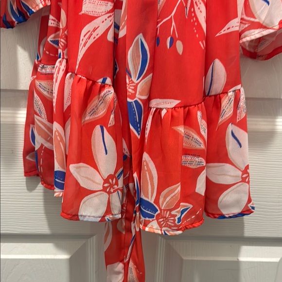 Pink Lily Floral Mini Dress - Red and White - Picture 4 of 11